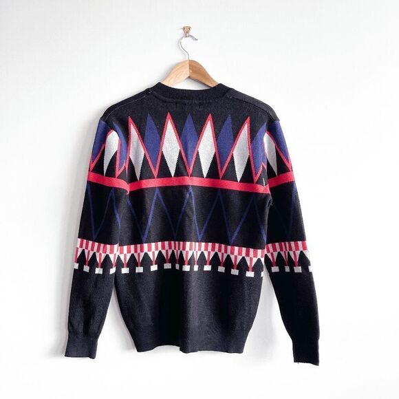 NWT Paul Jones Mens Geometric V-Neck Button Front Cardigan Sweater Black Medium - Picture 2 of 8